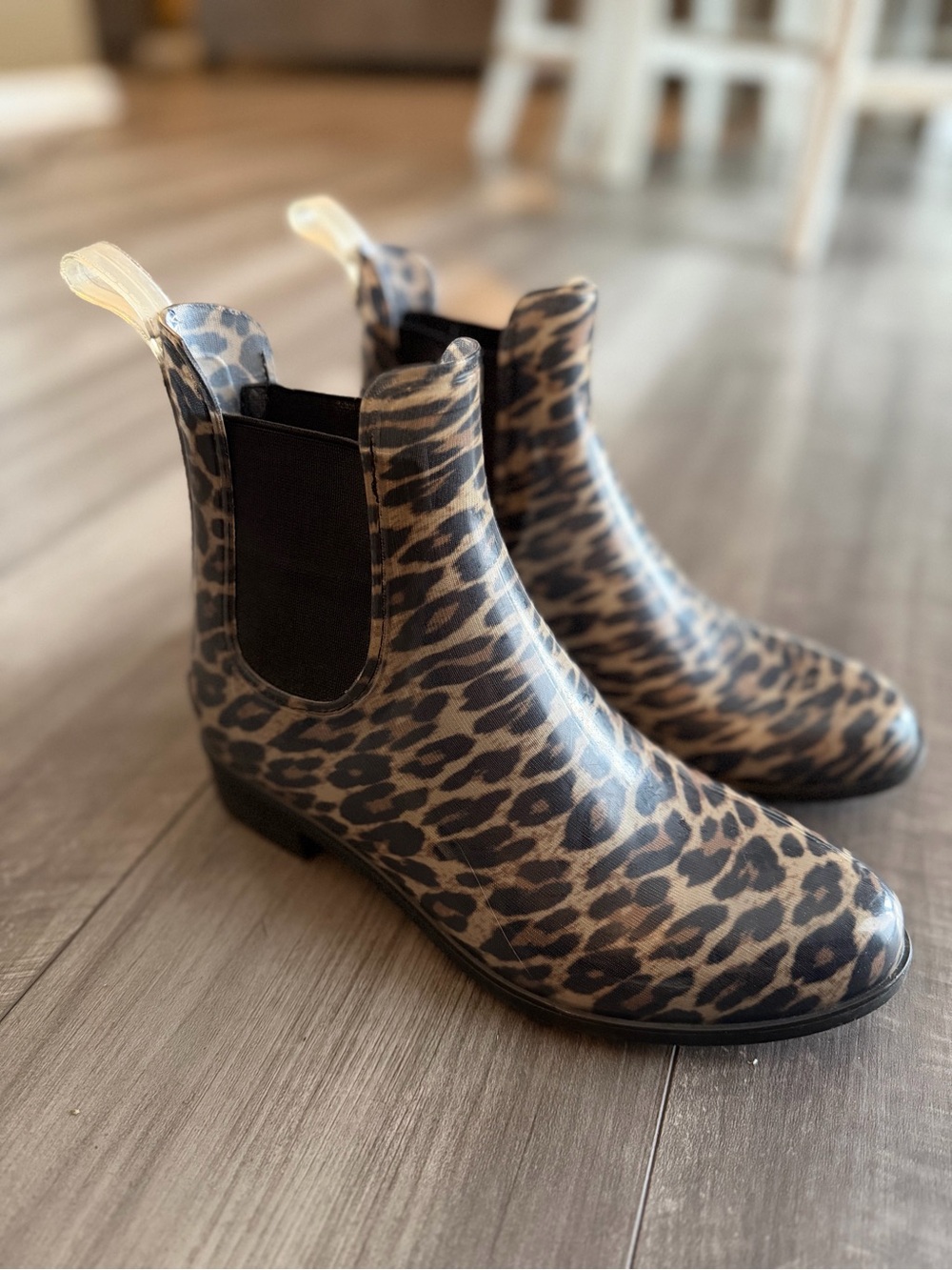 Sam Edelman Tinsley Leopard Rubber Chelsea Rain Boots Brown & Black Women’s Sz 6